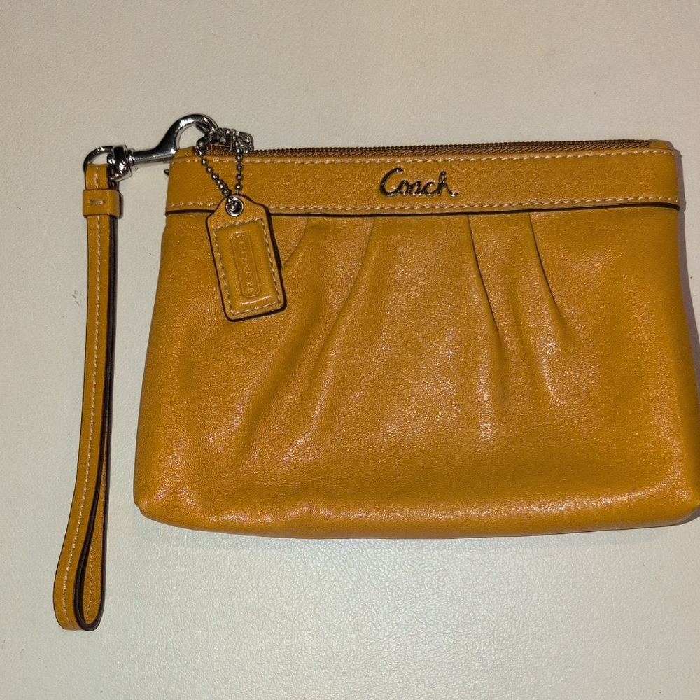 Coach Mustard Yellow Pleated  Wristlet